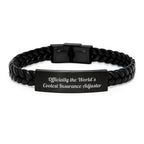 Funny Insurance Adjuster Gifts for Men, 'Officially The World's Coolest Insurance Adjuster', Interlaced Leather Bracelet, Christmas Unique Gift for Insurance Adjuster Friends