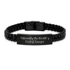 Funny Lawyer Gifts, Officially The World's Coolest Lawyer Interlaced Leather Bracelet, Christmas Unique Presents for Men Lawyers