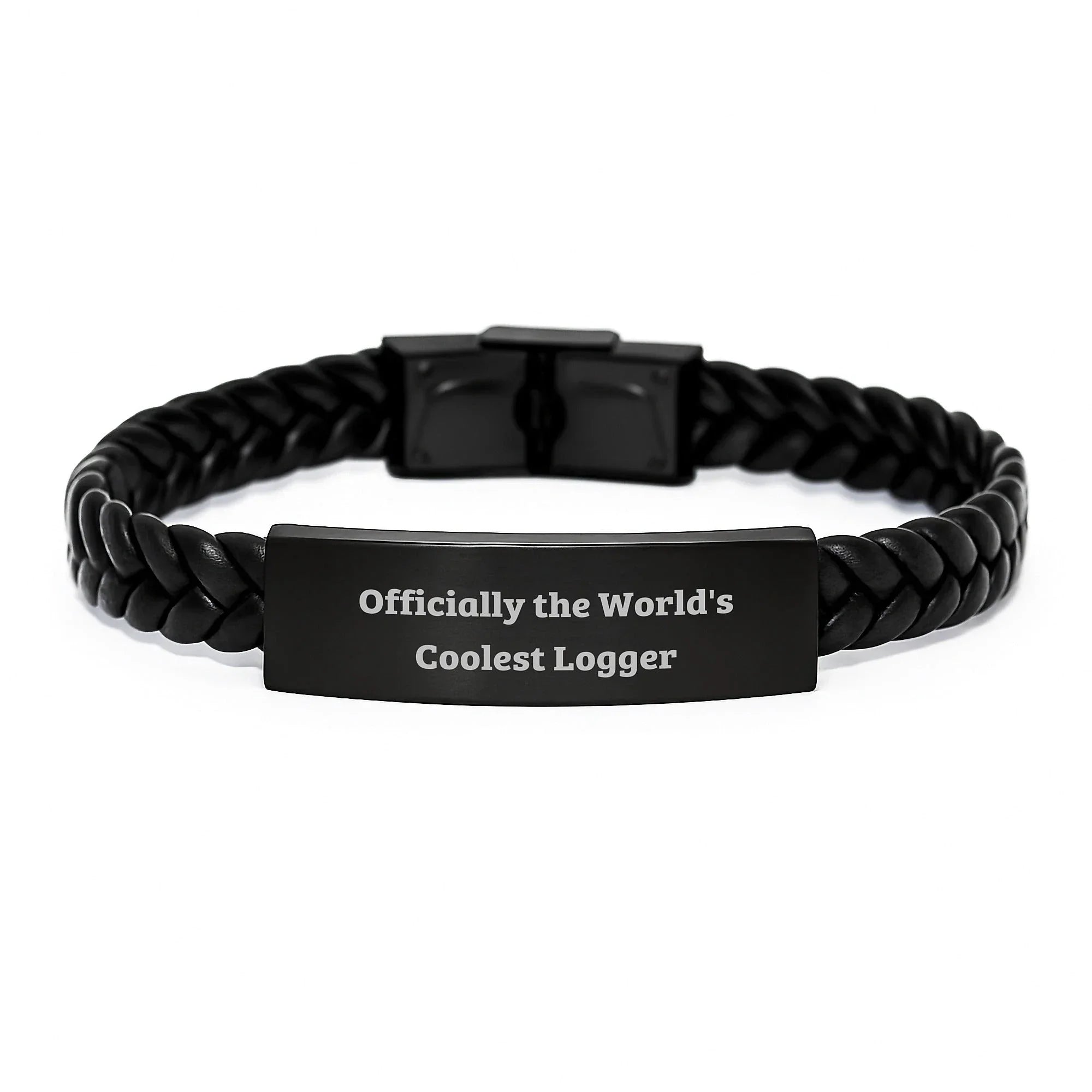 Funny Logger Gifts from Men for Logger Friends - Interlaced Leather Bracelet with 'Officially The World's Coolest Logger' Quote, Christmas Unique Gifts