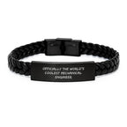 Funny Mechanical Engineer Gifts from Friends, 'Officially The World's Coolest' Interlaced Leather Bracelet, Christmas Unique Present for Men