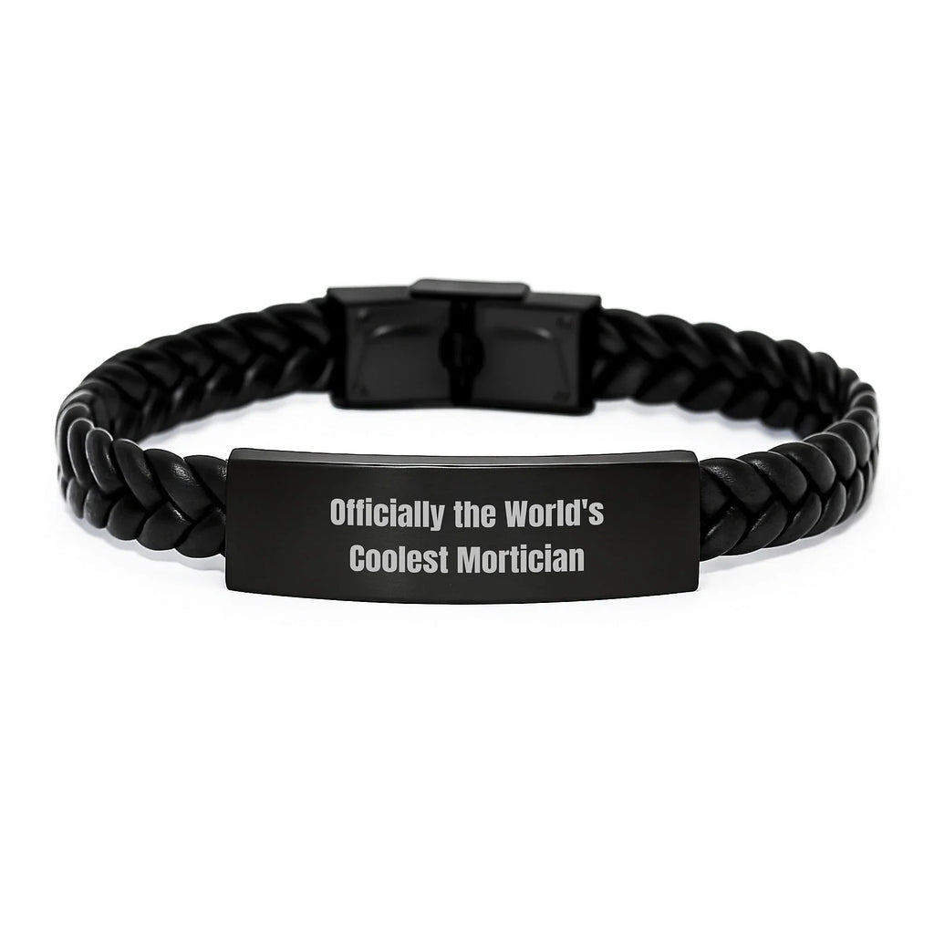 Funny Mortician Gifts from Friends, World's Coolest Mortician Interlaced Leather Bracelet, Mortician Christmas Unique Gifts