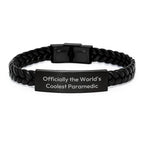 Unique Rescue Worker Gifts from Men to Rescue Workers, 'Officially The World's Coolest Rescue Worker' Interlaced Leather Bracelets for Christmas Unique Presents
