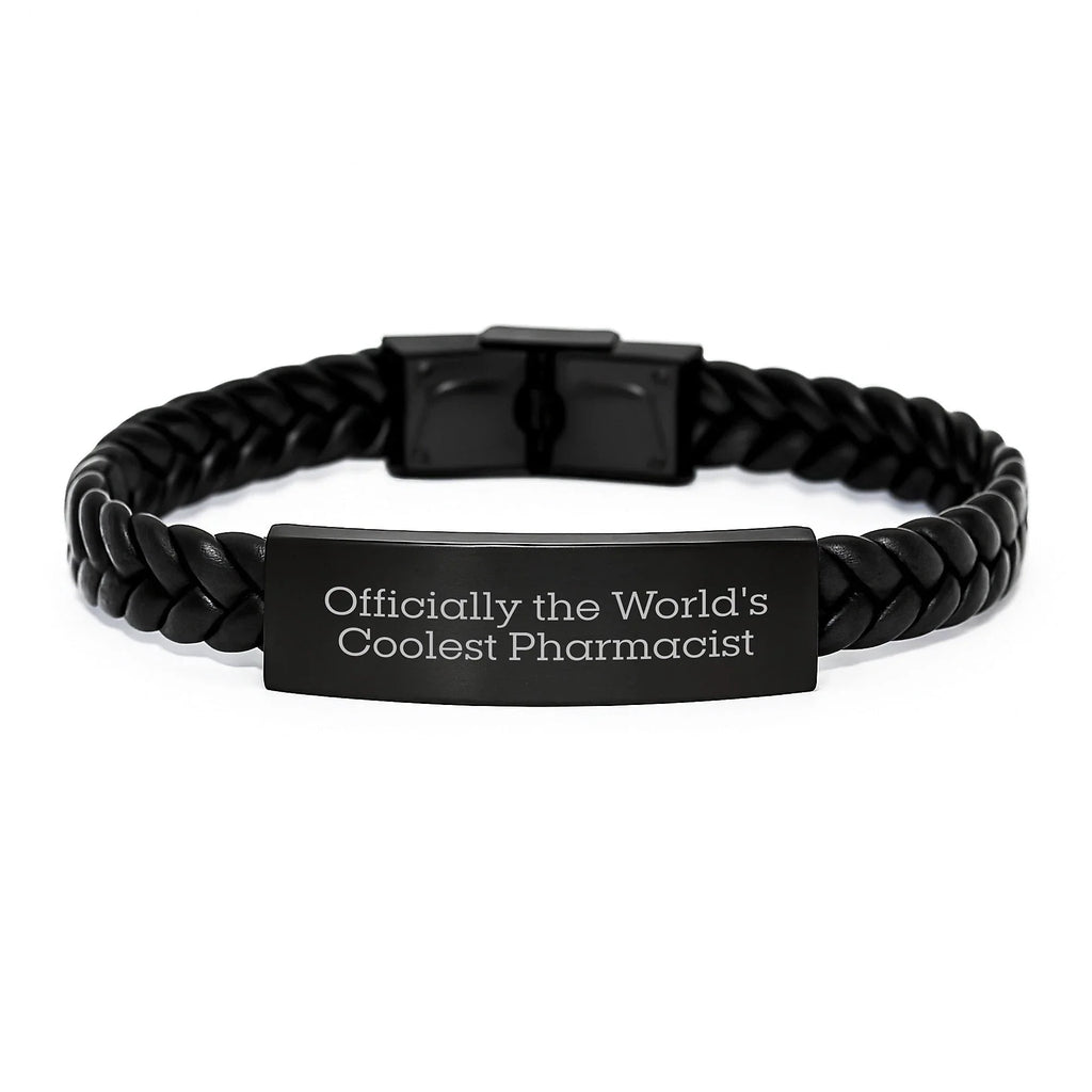Funny Pharmacist Gifts, Interlaced Leather Bracelet, Christmas Unique Gifts from Men to Pharmacist - 'Officially The World's Coolest Pharmacist'