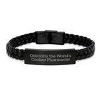 Funny Pharmacist Gifts, Interlaced Leather Bracelet, Christmas Unique Gifts from Men to Pharmacist - 'Officially The World's Coolest Pharmacist'