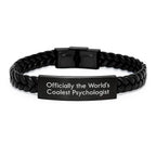 Funny 'World's Coolest Psychologist' Interlaced Leather Bracelet Gifts for Men from Friends
