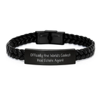 Funny 'Officially The World's Coolest' Real Estate Agent Gifts from Friends, Inspirational Interlaced Leather Bracelet for Real Estate Agent Men, Graduation Unique Gifts - Image 1