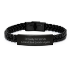 Real Estate Agent Gifts for Men - 'Officially The World's Coolest Real Estate Agent' Leather Bracelet, Interlaced Leather Gifts, Graduation Unique Gifts from Friends, Coworkers to Real Estate Agent - Image 1