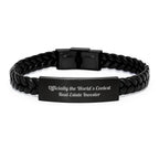 Inspiring Gifts from Family Friends Real Estate Investor Men Graduation Unique Interlaced Leather Bracelet, Officially The World's Coolest Real Estate Investor Quote - Image 1