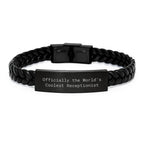 Funny Receptionist Gifts for Women Officially The World's Coolest Receptionist Interlaced Leather Bracelet, Gifts from Friends and Family