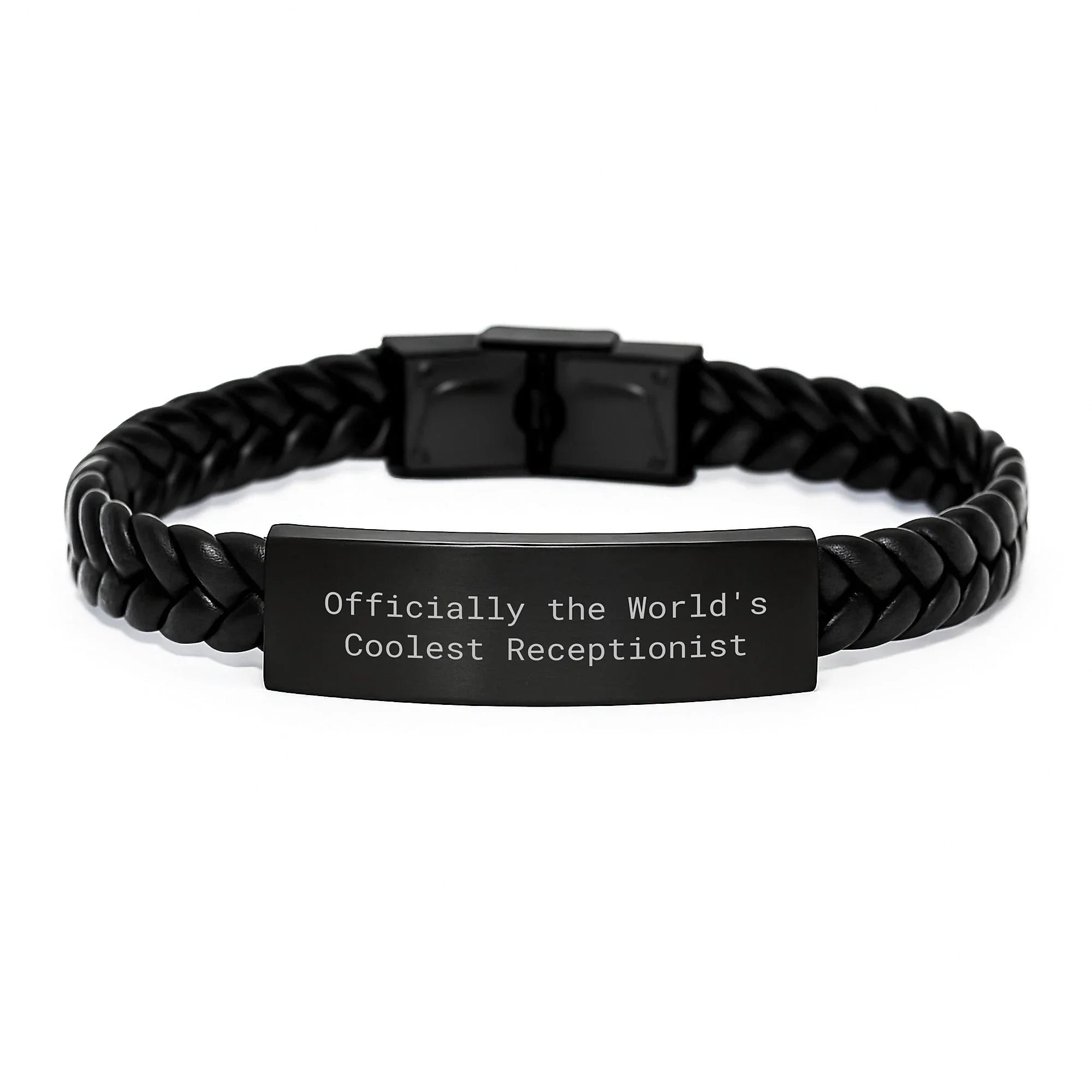 Funny Receptionist Gifts for Women Officially The World's Coolest Receptionist Interlaced Leather Bracelet, Gifts from Friends and Family