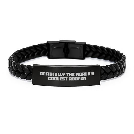 Cool Roofer Gifts for Men, Unique Interlaced Leather Bracelets, Inspirational World's Coolest Roofer Quote, Gifts from Friends to Family - Image 1