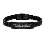 Funny Scientist Gifts from Friends - Officially The World's Coolest Scientist Interlaced Leather Bracelet for Men, Women, or Coworkers