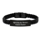 Funny Trainer Gifts from Friends, Officially The World's Coolest Trainer Interlaced Leather Bracelet for Men Christmas Unique Gifts, Funny Trainer Accessories