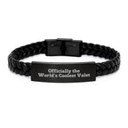 Valet Unique Gifts from Men, World's Coolest Interlaced Leather Bracelet for Valet, Funny Quote Christmas Unique