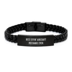 Funny Inspirational Gifts from Aircraft Mechanic Friends, Unique Christmas Unique Gifts for Men, Best Effin' Aircraft Mechanic Ever Interlaced Leather Bracelet