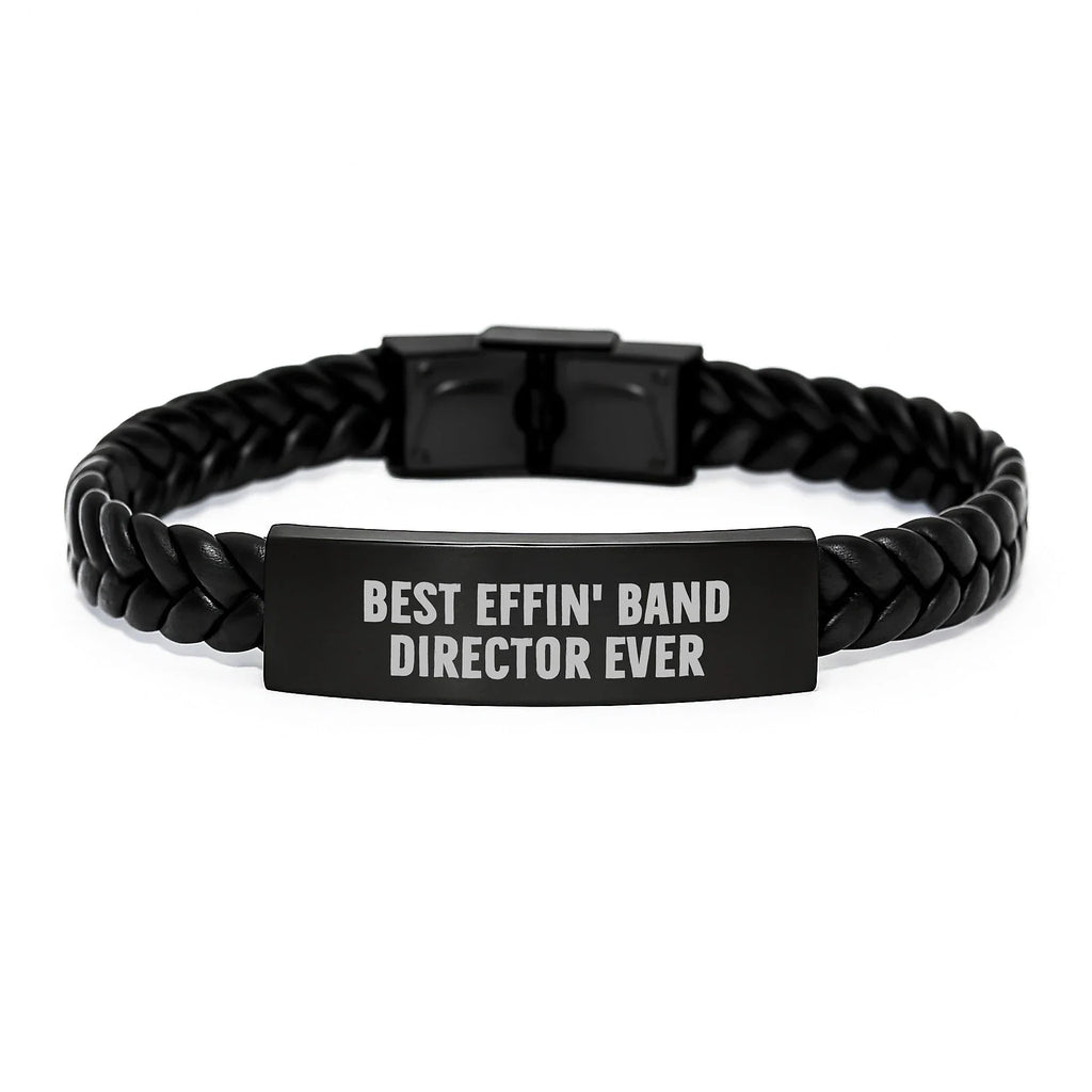 Funny Band Director Gifts, Christmas Unique Presents for Men, Best Effin' Band Director Ever Interlaced Leather Bracelet