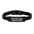 Funny Band Director Gifts, Christmas Unique Presents for Men, Best Effin' Band Director Ever Interlaced Leather Bracelet