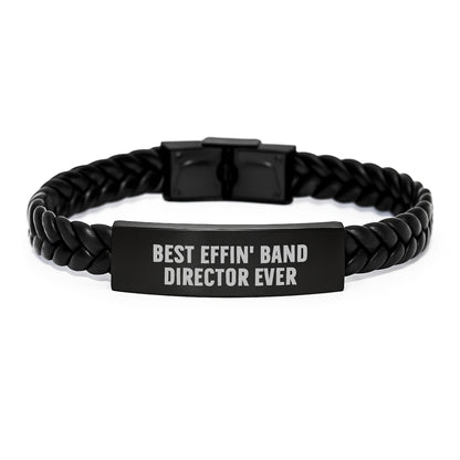 Funny Band Director Gifts, Christmas Unique Presents for Men, Best Effin' Band Director Ever Interlaced Leather Bracelet - Image 1
