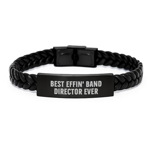 Funny Band Director Gifts, Christmas Unique Presents for Men, Best Effin' Band Director Ever Interlaced Leather Bracelet - Image 1