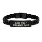 Funny Biologist Gifts for Him, Best Effin' Biologist Ever Interlaced Leather Bracelet, Christmas Unique Presents from Friends to Colleagues