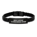 Funny Concierge Gifts from Friends, Best Effin' Interlaced Leather Bracelet for Concierge Men, Christmas Unique Gifts