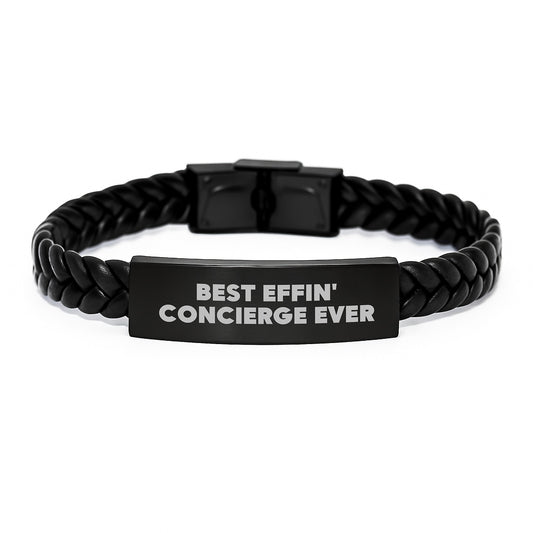 Funny Concierge Gifts from Friends, Best Effin' Interlaced Leather Bracelet for Concierge Men, Christmas Unique Gifts - Image 1