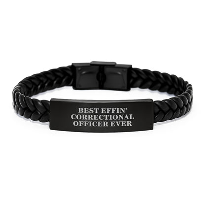 Funny Correctional Officer Gifts from Friends for Best Effin' Correctional Officer Ever, Interlaced Leather Bracelet for Men, Unique Graduation Presents - Image 1