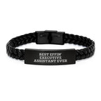 Funny Executive Assistant Gifts for Men - Interlaced Leather Bracelet, Funny Quote Best Effin' Executive Assistant Ever, Unique Christmas Unique Gifts for Coworkers