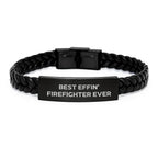 Funny Firefighter Gifts from Family - Best Effin' Firefighter Ever Interlaced Leather Bracelet for Men - Christmas Unique Gifts for Firefighter Friends