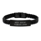 Funny Florist Gifts, Interlaced Leather Bracelet for Best Effin' Florist Ever, Unique Christmas Unique Gifts from Friends to Florist, Men's Women's Leather Cuff Bracelet