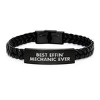 Funny Mechanic Gifts for Men, Funny Christmas Unique Presents for Mechanic Lovers, Best Effin' Mechanic Ever Interlaced Leather Bracelet