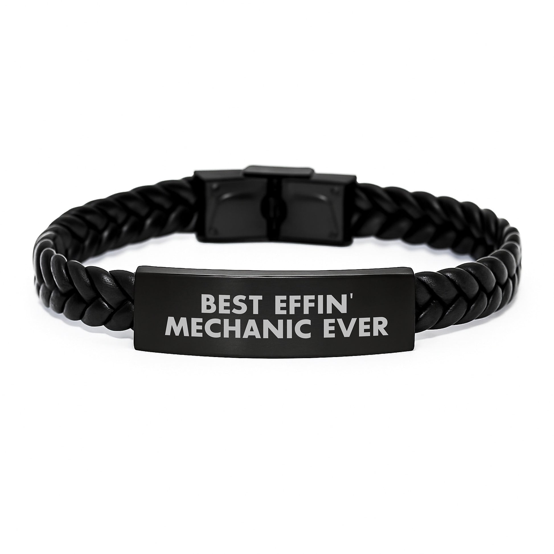 Funny Mechanic Gifts for Men, Funny Christmas Unique Presents for Mechanic Lovers, Best Effin' Mechanic Ever Interlaced Leather Bracelet - Image 1