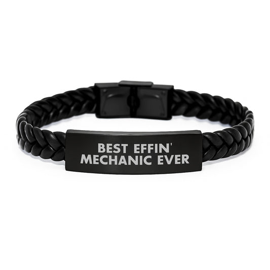 Funny Mechanic Gifts for Men, Funny Christmas Unique Presents for Mechanic Lovers, Best Effin' Mechanic Ever Interlaced Leather Bracelet - Image 1