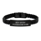 Funny Postmaster Gifts, Stainless Steel Interlaced Leather Bracelet, Best Effin' Postmaster Ever Quote, Christmas Unique Gifts for Postmaster Men