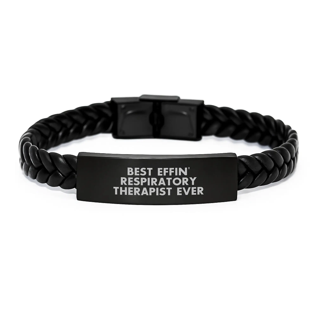 Funny Gift for Respiratory Therapist, Best Effin' Respiratory Therapist Ever Interlaced Leather Bracelet, Gifts from Family to Respiratory Therapist on Graduation Day - Image 1