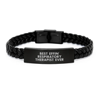 Funny Gift for Respiratory Therapist, Best Effin' Respiratory Therapist Ever Interlaced Leather Bracelet, Gifts from Family to Respiratory Therapist on Graduation Day - Image 1
