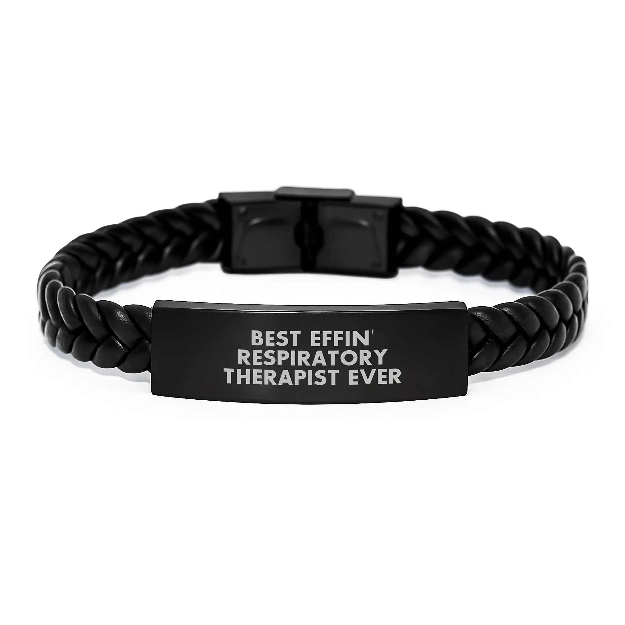 Funny Gift for Respiratory Therapist, Best Effin' Respiratory Therapist Ever Interlaced Leather Bracelet, Gifts from Family to Respiratory Therapist on Graduation Day - Image 1