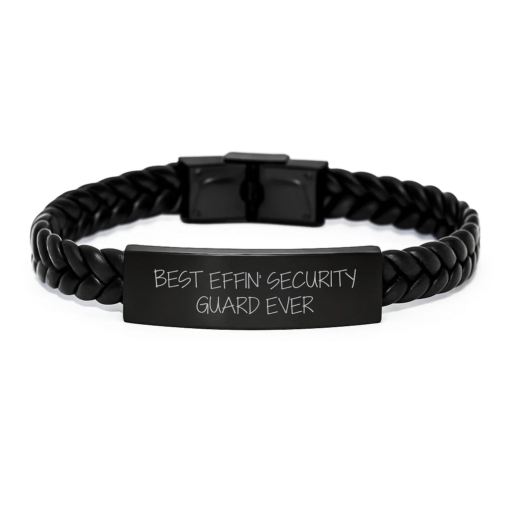 Funny Security Guard Gifts, Men's Interlaced Leather Bracelet Best Effin' Style, Christmas Unique Gifts for Security Guards