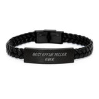 Funny Teller Gifts for Men, Best Effin' Teller Ever Interlaced Leather Bracelet, Funny Christmas Unique Gifts from Friends, Coworkers, Family