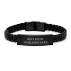 Funny Therapist Gifts, Best Effin' Therapist Ever Quote Interlaced Leather Bracelet for Therapist, Gifts from Family for Therapist