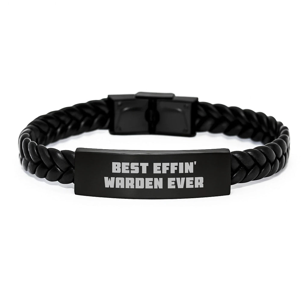 Funny Warden Gifts from Men, Best Effin' Warden Ever Interlaced Leather Bracelet for Men, Christmas Unique Presents for Warden Enthusiasts