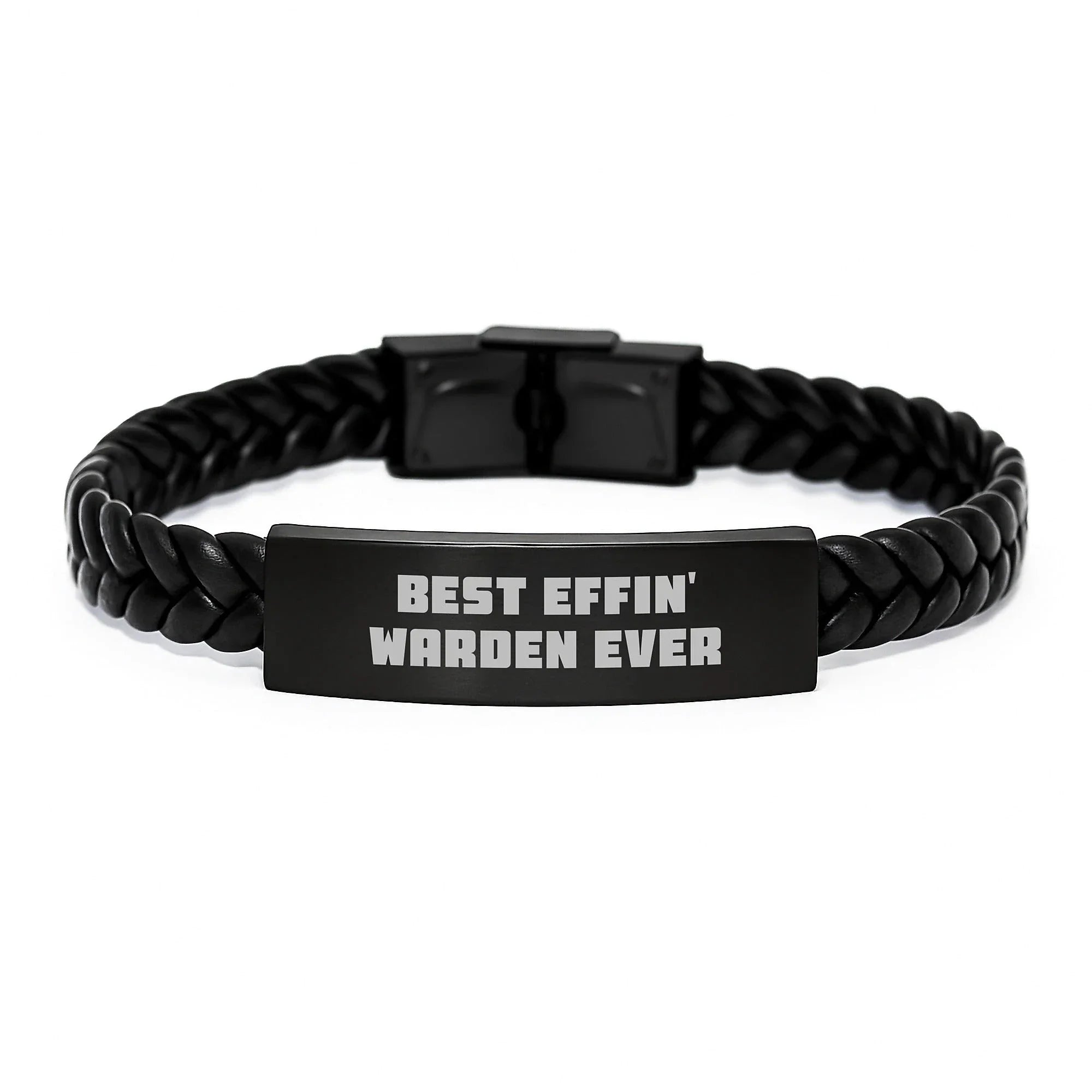 Funny Warden Gifts from Men, Best Effin' Warden Ever Interlaced Leather Bracelet for Men, Christmas Unique Presents for Warden Enthusiasts