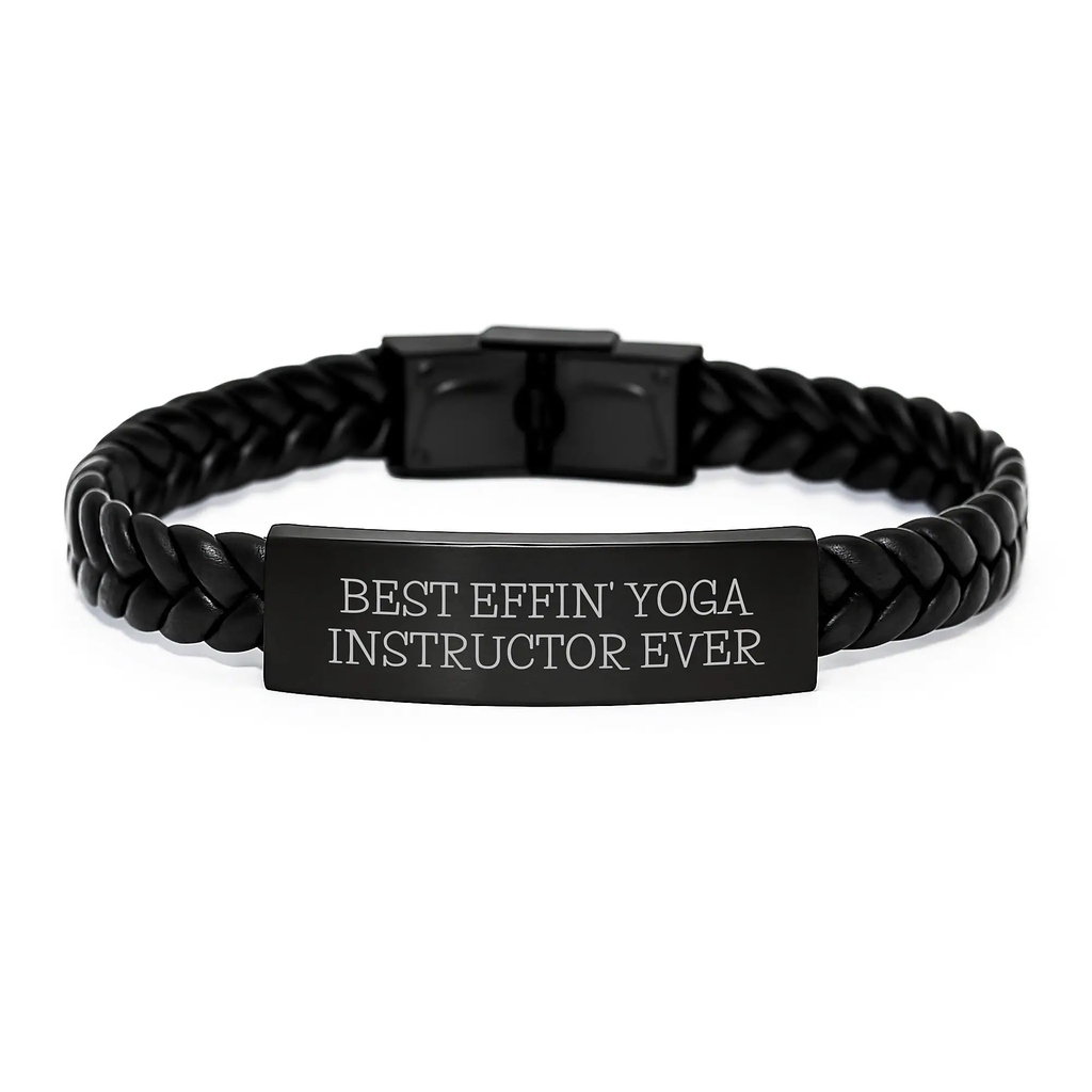 Funny Best Effin' Yoga Instructor Ever Gifts for Him Graduation Unique Interlaced Leather Bracelet from Friends - Image 1