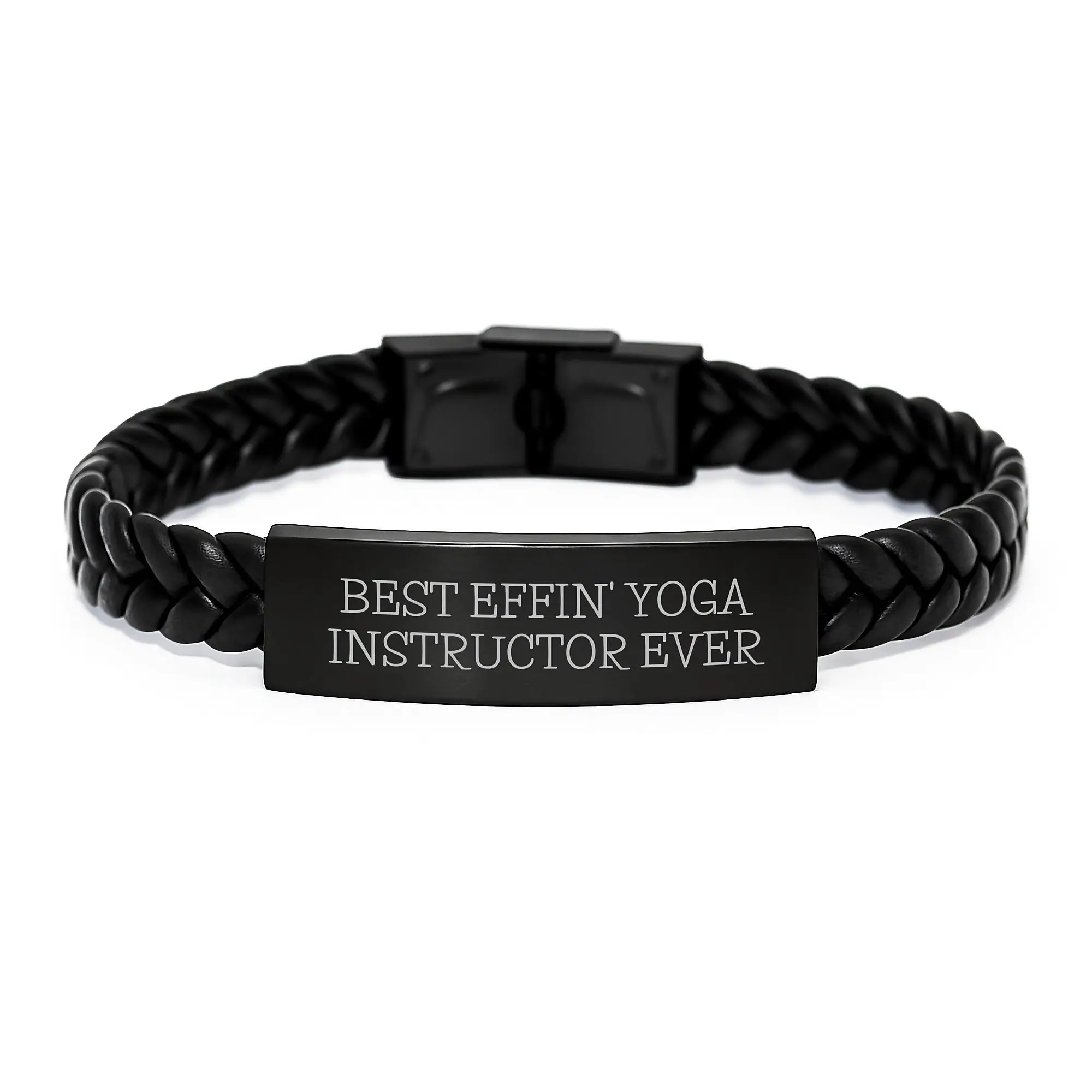 Funny Best Effin' Yoga Instructor Ever Gifts for Him Graduation Unique Interlaced Leather Bracelet from Friends - Image 1