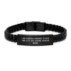 General Manager Humor Christmas Unique Gift Interlaced Leather Bracelet for Men Women Friends, Funny Quote 'I Am A General Manager. To Save Time Let's Just Assume I'm Never Wrong.'