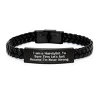 Funny Hairstylist Gifts for Him or Her, Interlaced Leather Bracelet with Stainless Steel, Gifts from Friends to Hairstylist, Christmas Unique Gifts