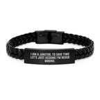 Funny Janitor Gifts for Janitor Men, Interlaced Leather Bracelet with Stainless Steel and PU Leather, Gifts from Family to Janitor Husband on Christmas Unique Gifts