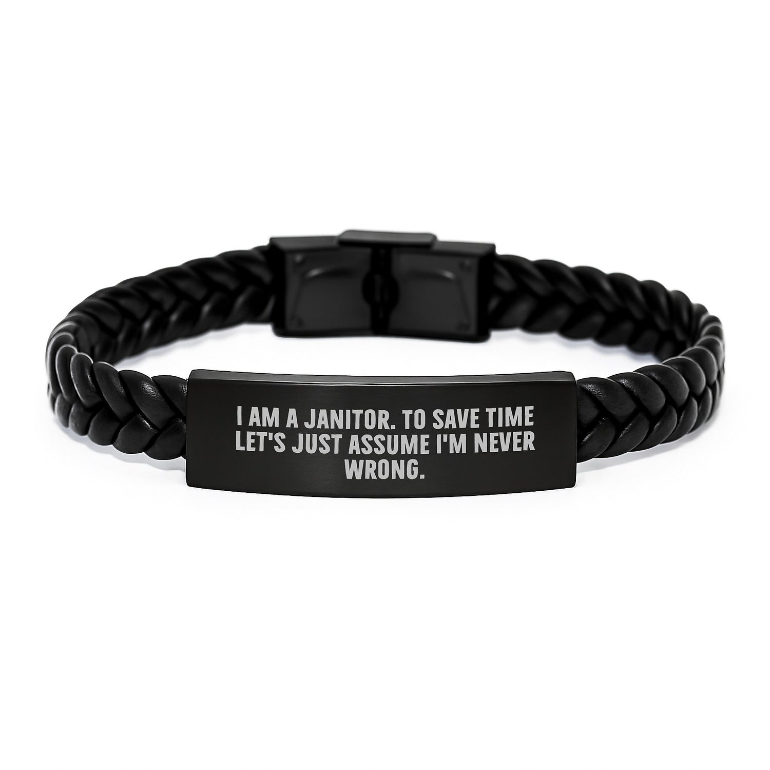 Funny Janitor Gifts for Janitor Men, Interlaced Leather Bracelet with Stainless Steel and PU Leather, Gifts from Family to Janitor Husband on Christmas Unique Gifts - Image 1