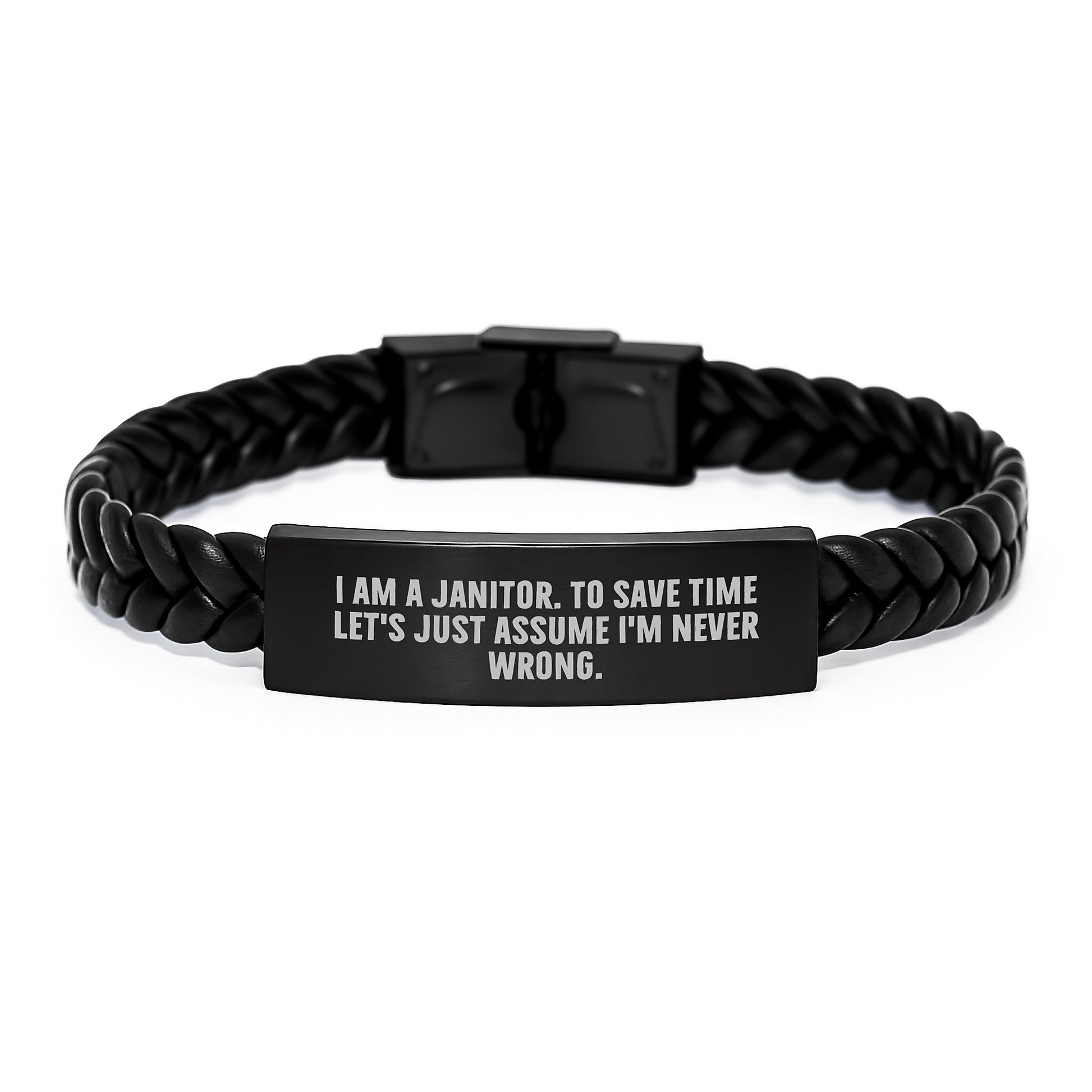 Funny Janitor Gifts for Janitor Men, Interlaced Leather Bracelet with Stainless Steel and PU Leather, Gifts from Family to Janitor Husband on Christmas Unique Gifts - Image 1