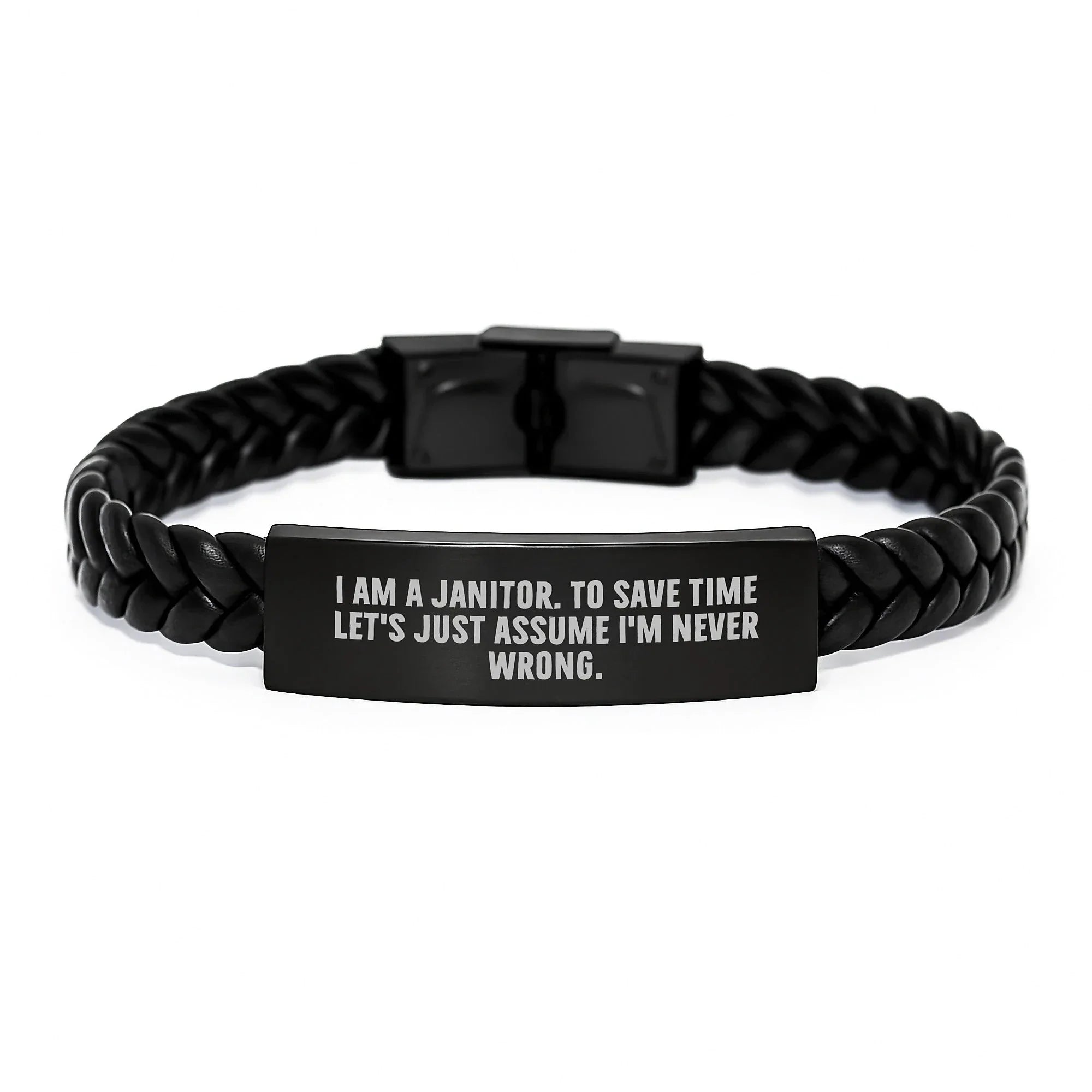 Funny Janitor Gifts for Janitor Men, Interlaced Leather Bracelet with Stainless Steel and PU Leather, Gifts from Family to Janitor Husband on Christmas Unique Gifts